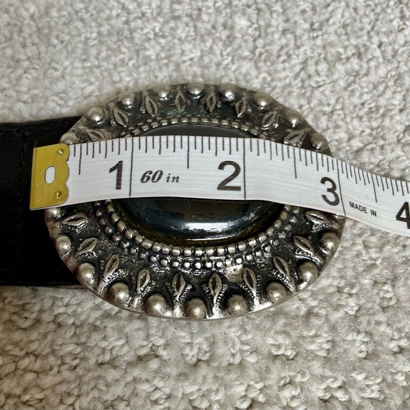 Vintage Dk Brown Braided Woven Concha's Stones Substantial Hardware Leather Belt - Picture 12 of 15